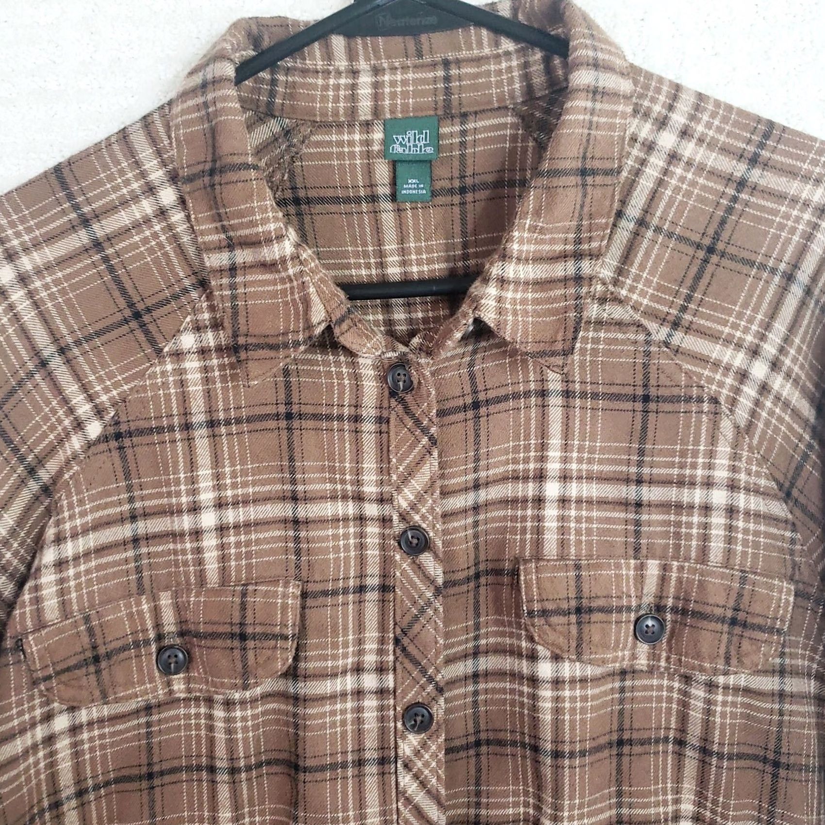 Vintage Wild Fable Women's Brown Plaid Long Sleeve Button Up Flannel Shirt XXL Polyester Rayon Size XXL / US 16-18 / IT 52-54 - 3 Thumbnail