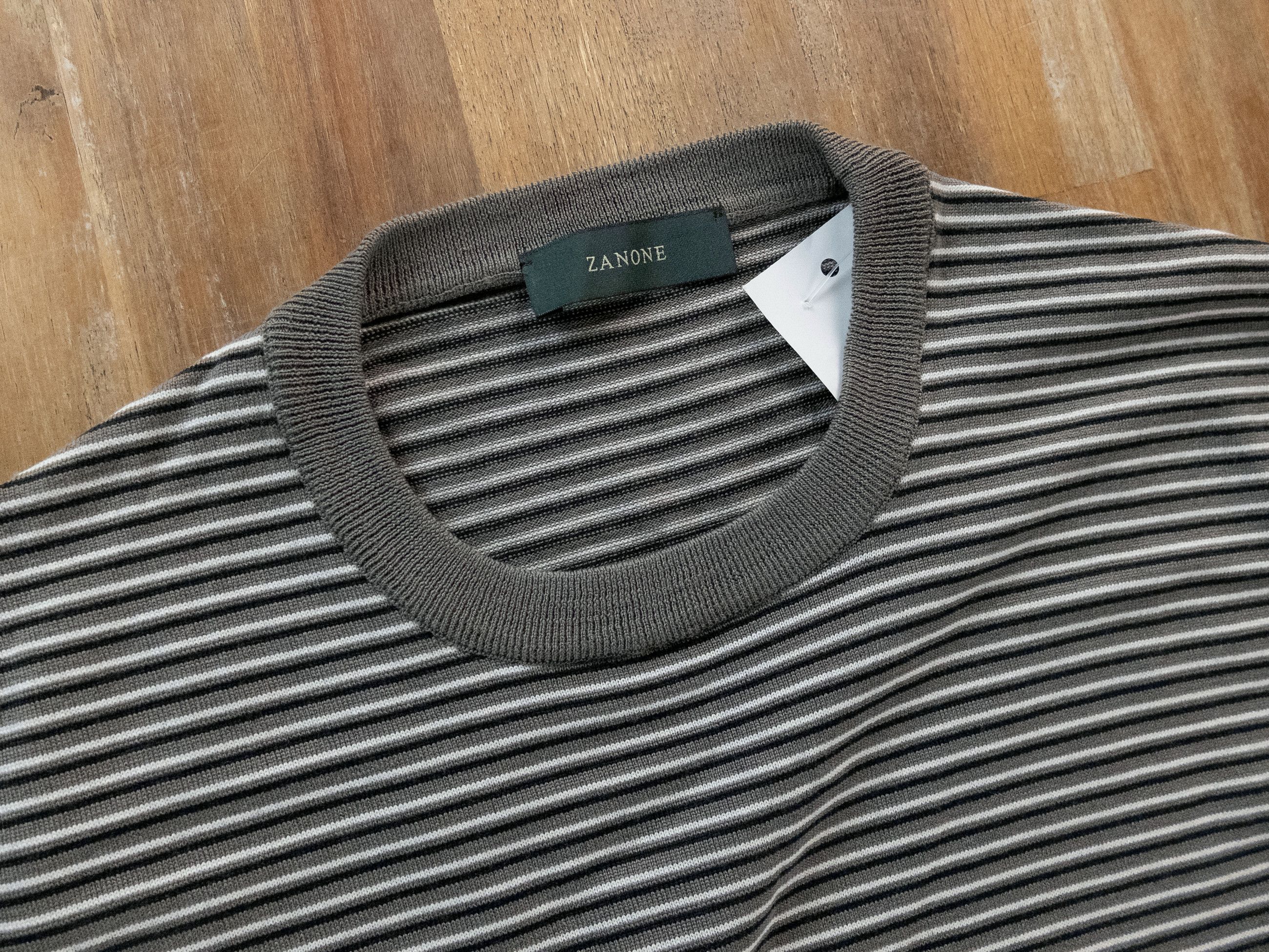 Zanone ZANONE green & gray striped wool sweater Large / 50 IT q Size US L / EU 52-54 / 3 - 2 Thumbnail