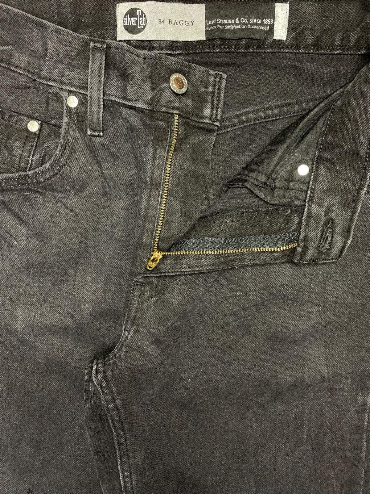Levi's Levis Baggy Silver Tab Distressed Ripped Black Jeans Size 29" - 9 Thumbnail