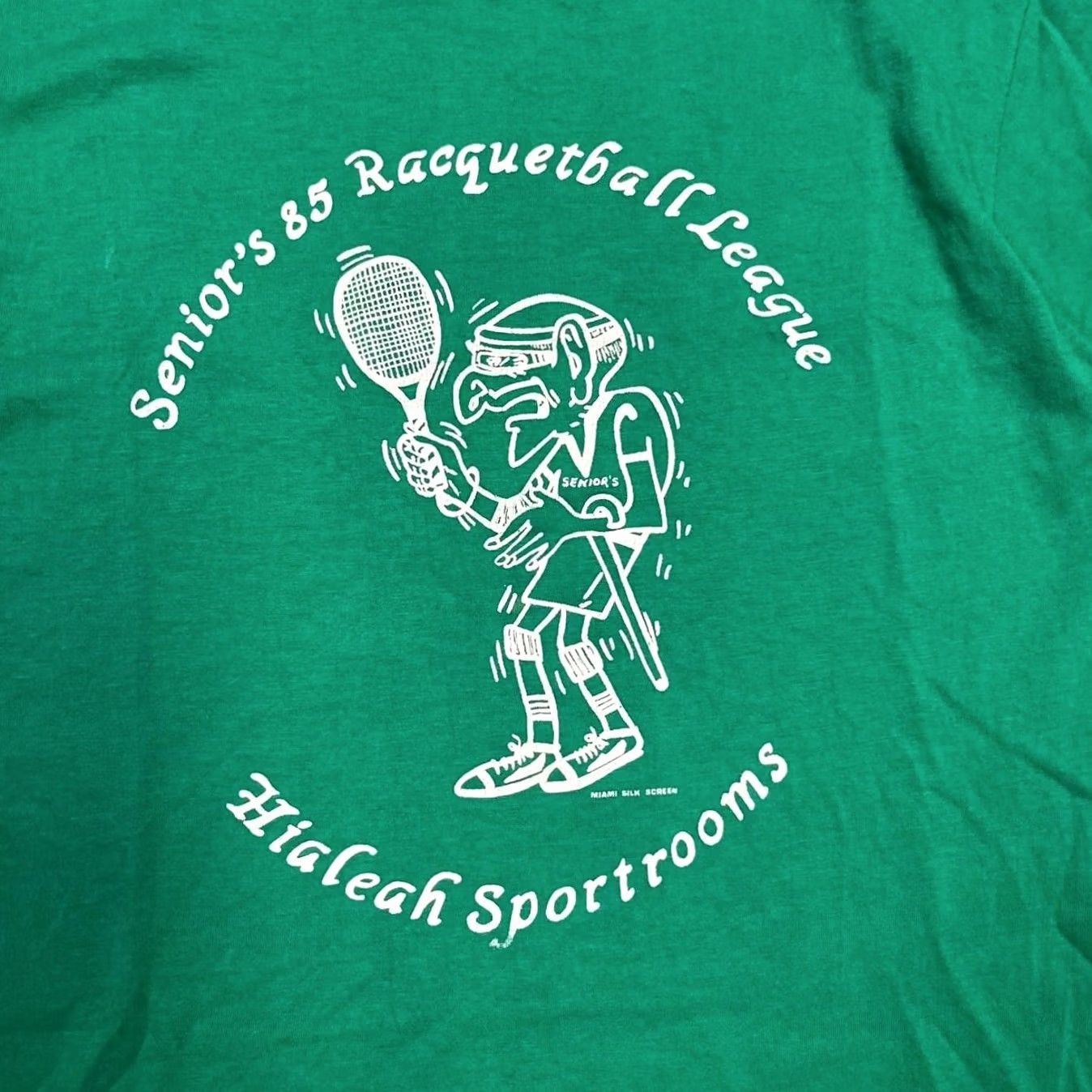 Hanes VINTAGE Hanes Racquetball League Miami Hileah single stitch green t-shirt old man 80s L Mens Size US L / EU 52-54 / 3 - 2 Thumbnail