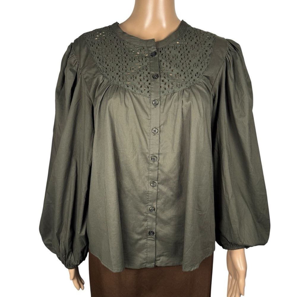 Joe's NWT New $248 Joe's Jeans Puff Sleeve Eyelet Forest Night Co Size XL / US 12-14 / IT 48-50 - 2 Thumbnail