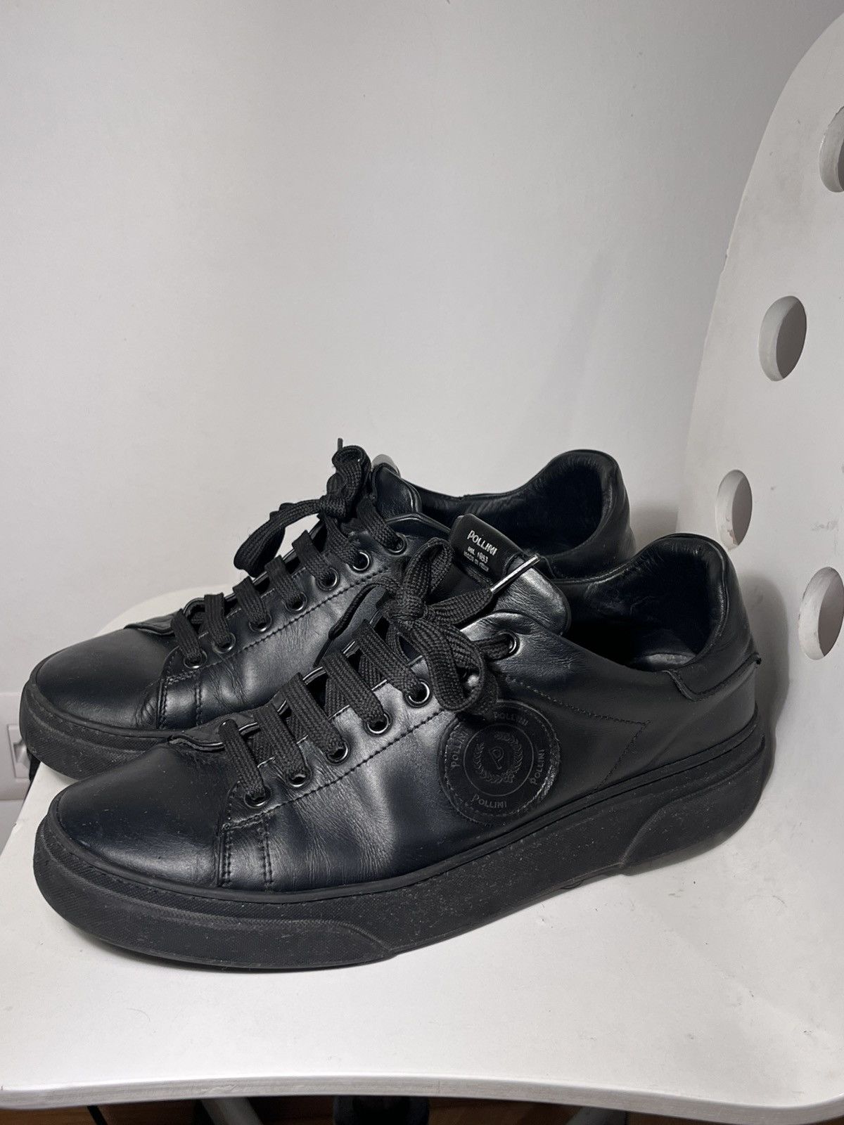 Pollini Pollini 1953 Black Leather Low Top Sneakers Size US 10.5 / EU 43-44 - 1 Thumbnail