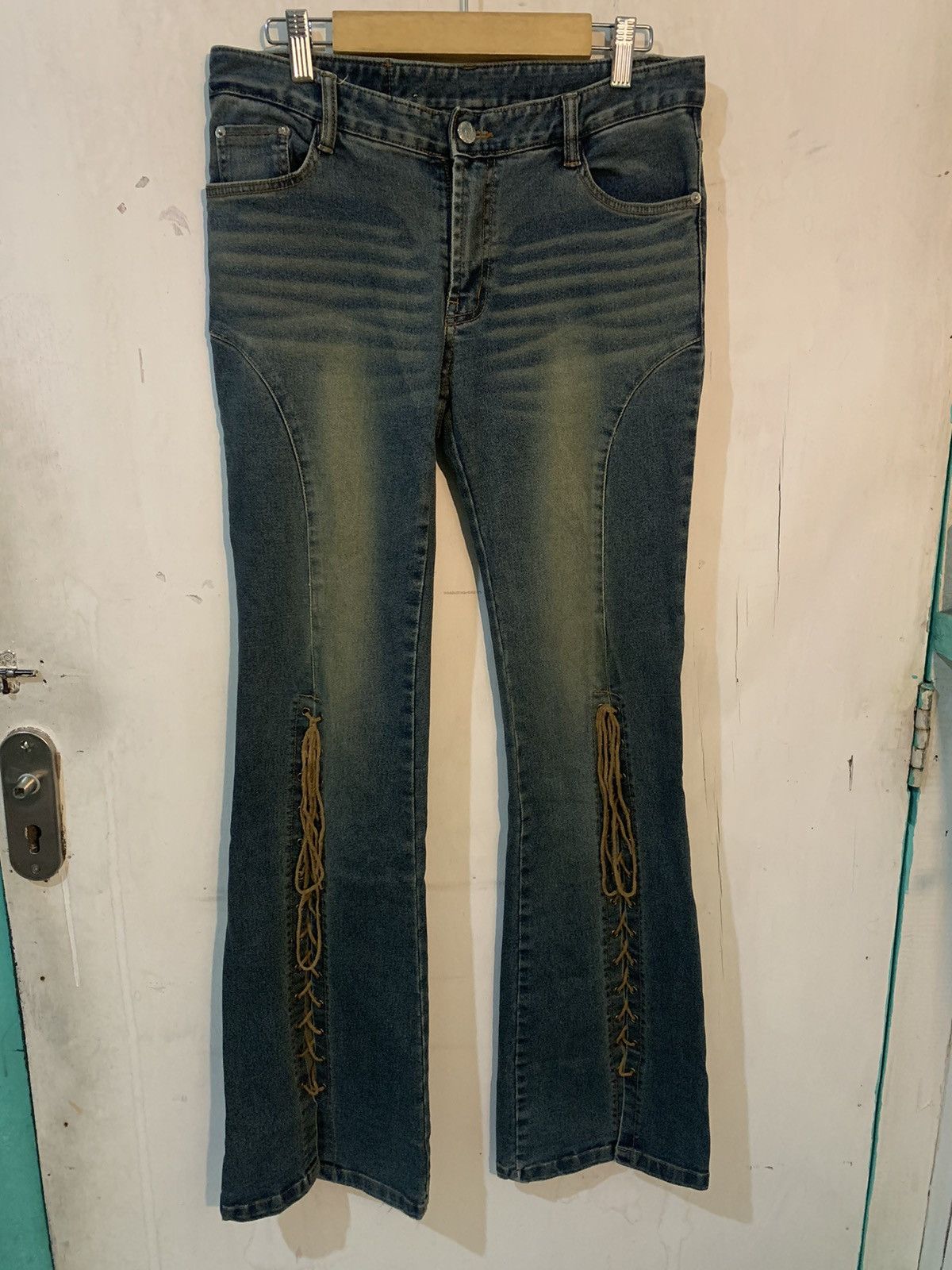 14th Addiction × If Six Was Nine × Tornado Mart Japanese Canoe Jeans Lace Up Flare ifaixwasnine styel Size 29" - 2 Thumbnail