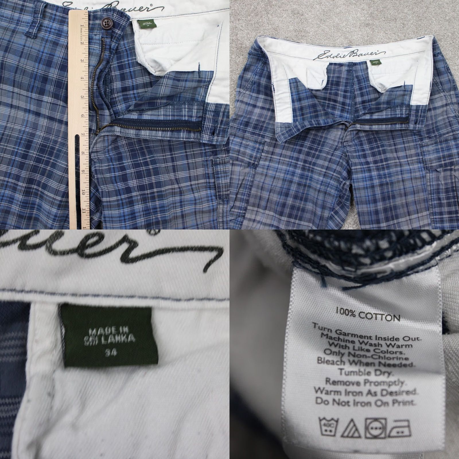 Eddie Bauer Eddie Bauer Shorts Mens 34 Blue Plaid Cargo Pocket Flat Front Chino 10" Inseam Size US 34 / EU 50 - 8 Thumbnail