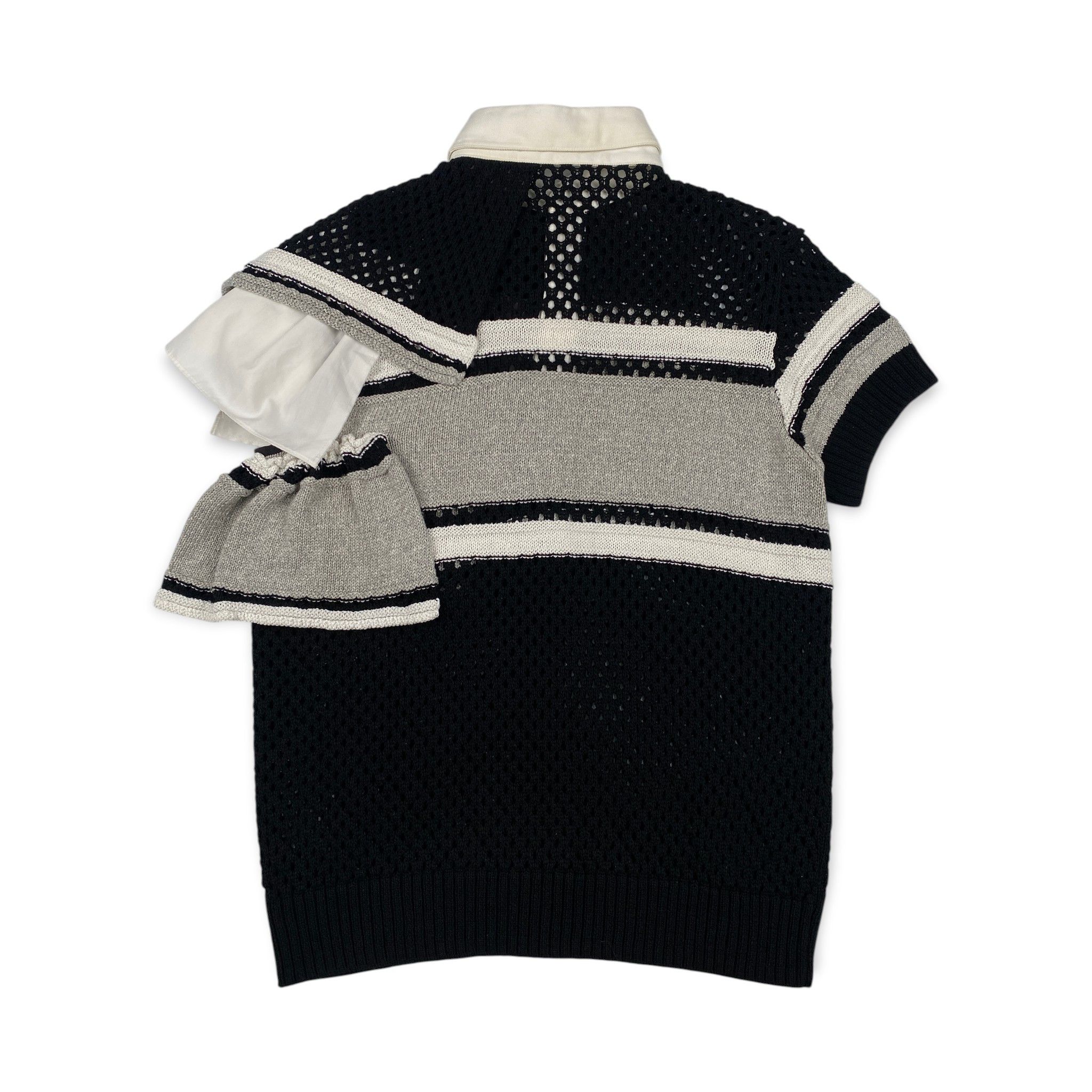 Sacai Paneled Ruffled Polo Top Size L / US 10 / IT 46 - 2 Thumbnail