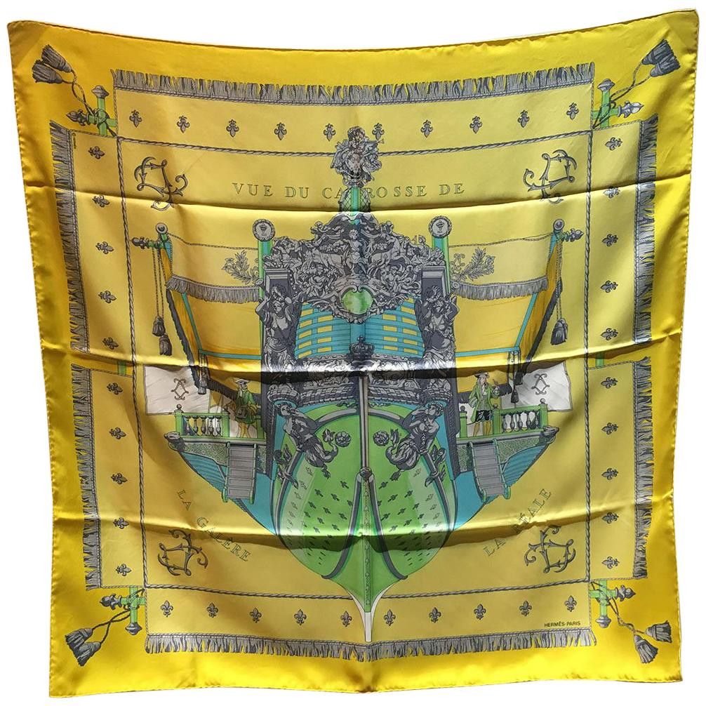 image of Hermes Vue De Carrosse De La Galere La Reale Silk Scarf In Yellow, Women's