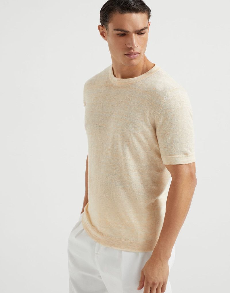 Brunello Cucinelli o1la1rc1a0326 Linen And Cotton Knit T-Shirt in Beige Size US M / EU 48-50 / 2 - 1 Thumbnail
