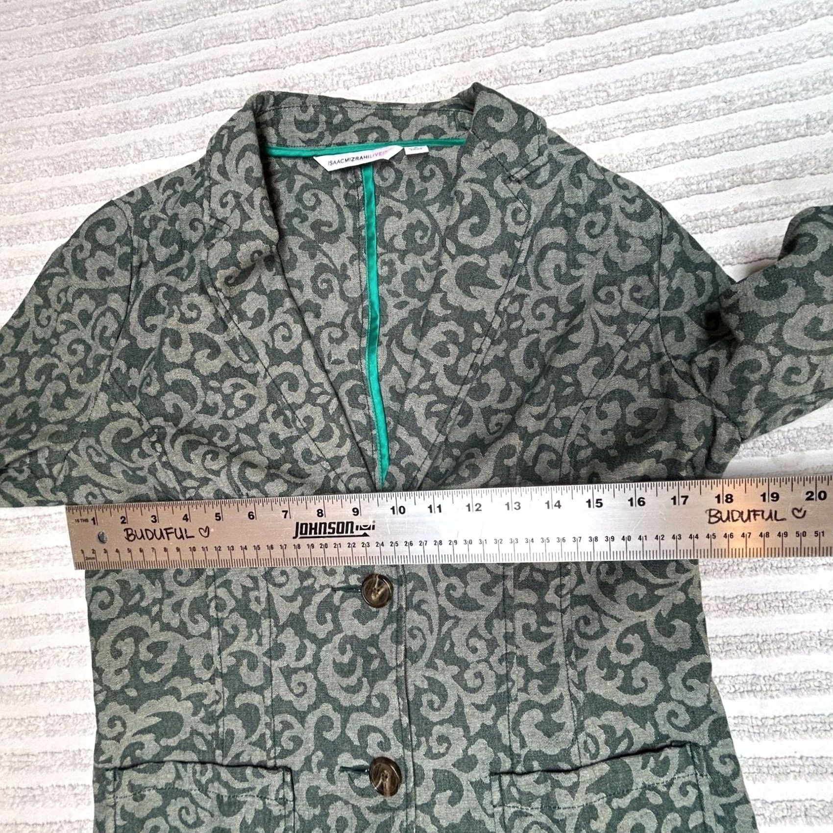 Isaac Mizrahi Isaac Mizrahi Live Blazer Jacket Single-Breasted Damask Green Size 8 Women’s Short Sleeve Button Front Workwear Shirt 8 Mens? Size M / US 6-8 / IT 42-44 - 5 Thumbnail