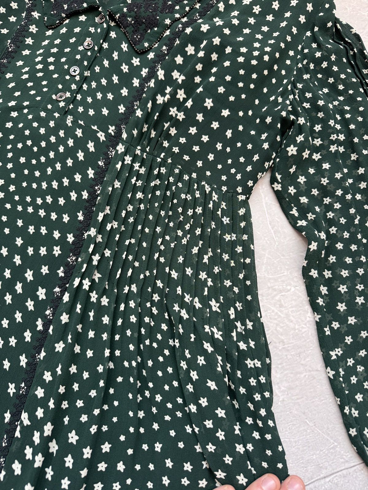 Other Brora Silk Star Print Embroidered Dress Dark Green Size L / US 10 / IT 46 - 17 Thumbnail