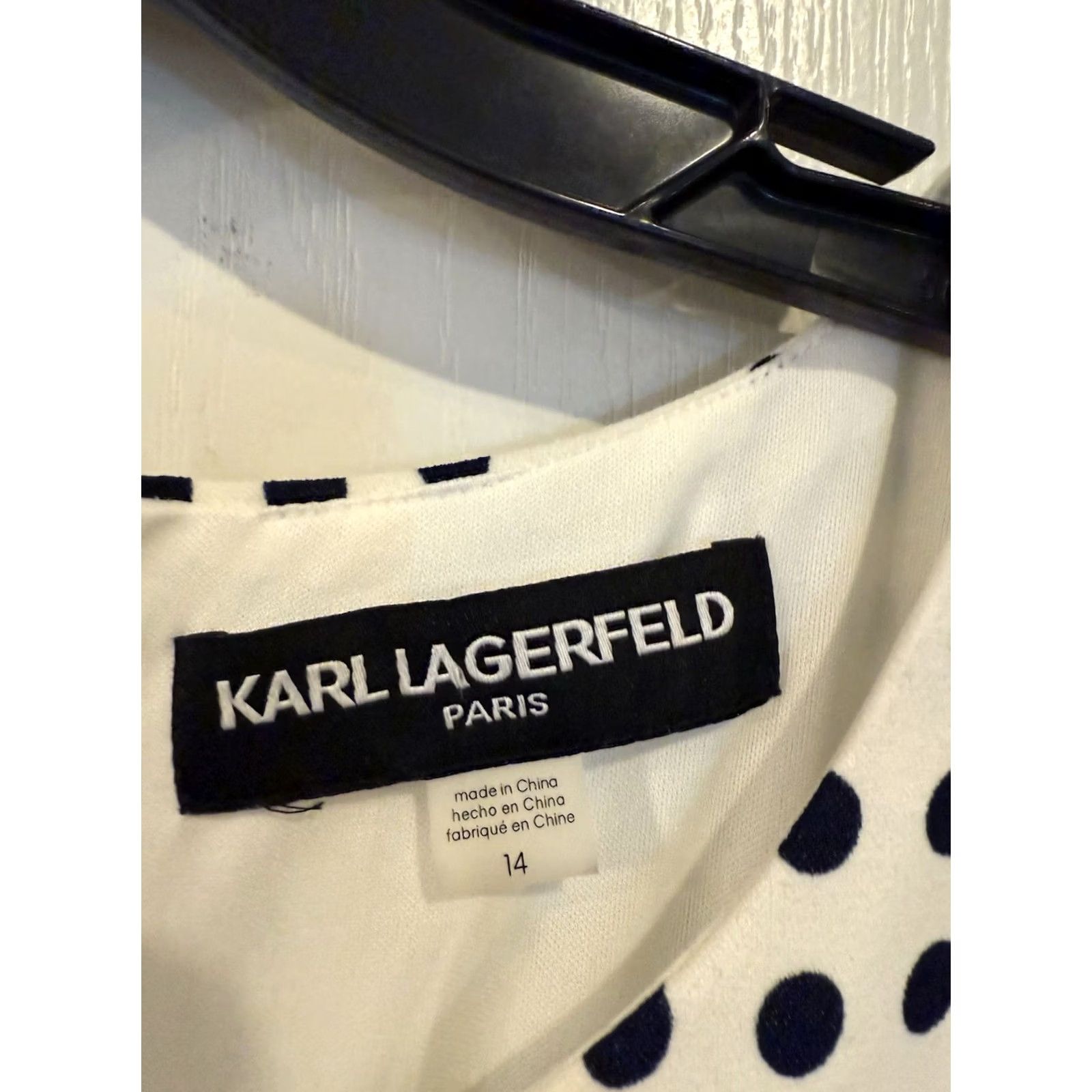 Karl Lagerfeld Karl Lagerfeld Paris Women’s Dress Polka Dot Puff Sleeve Knee Length White Navy sz 14 Womens Size XL / US 12-14 / IT 48-50 - 4 Thumbnail