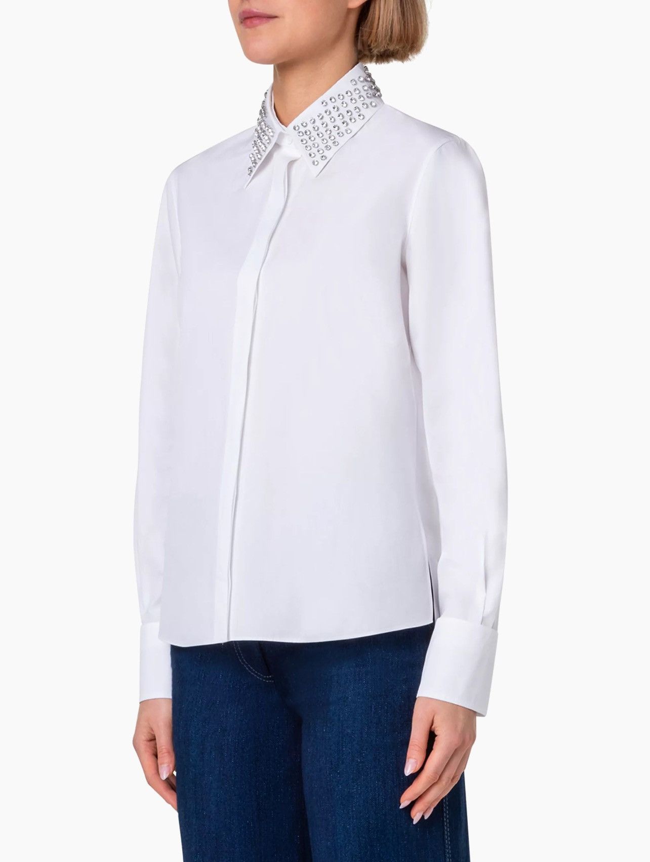 Akris Akris punto Embellished Collar Cotton Shirt size 4 Size S / US 4 / IT 40 - 1 Thumbnail