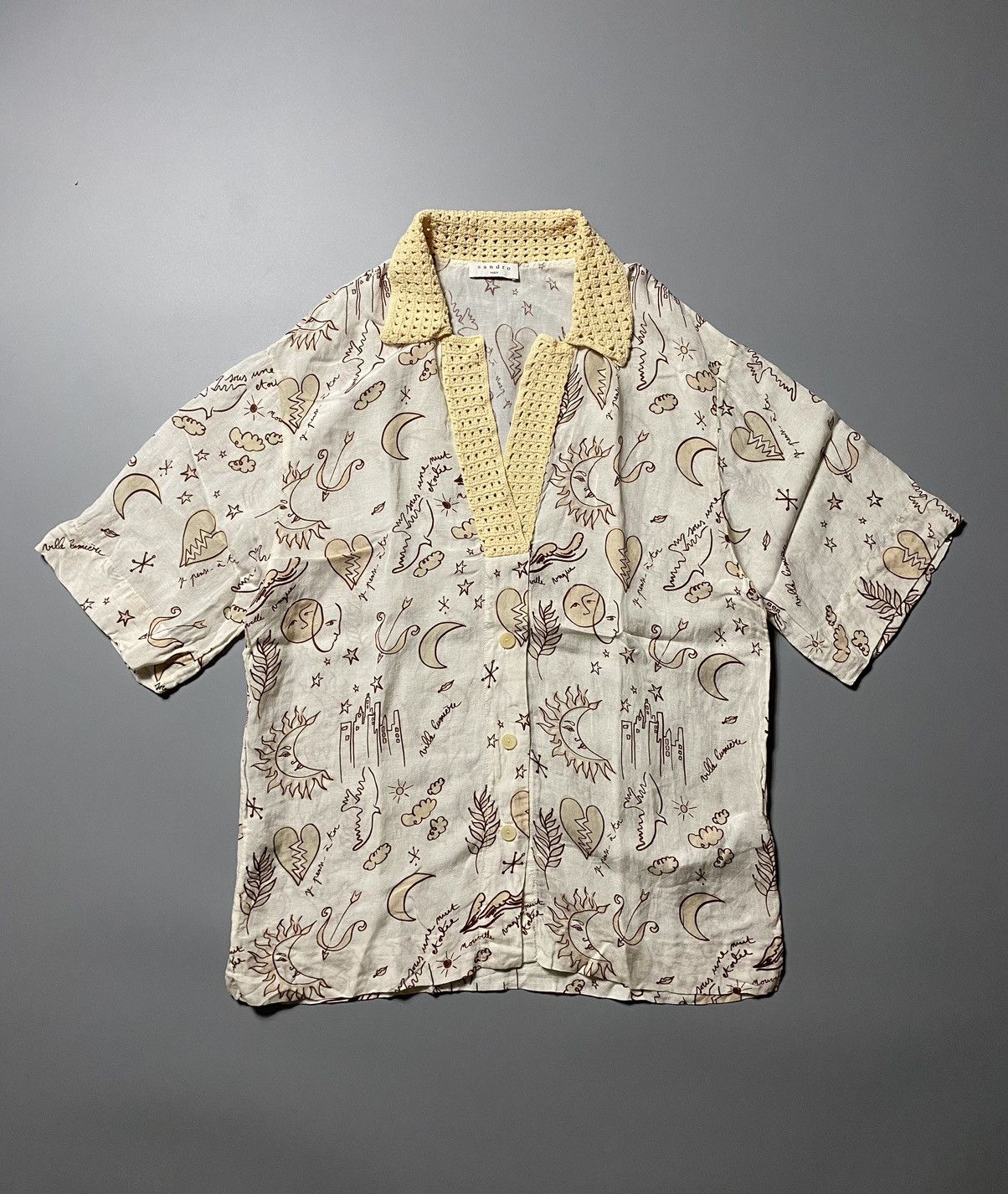 Sandro Sandro - Printed Shirt With Crochet Collar Size M / US 6-8 / IT 42-44 - 2 Thumbnail