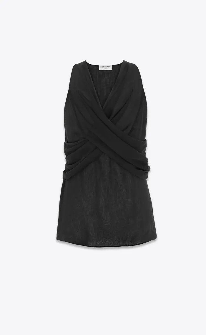 Saint Laurent Paris o1la1rc1a1225 780080 Crossover Tank Top Silk Muslin Black Size US XL / EU 56 / 4 - 1 Thumbnail