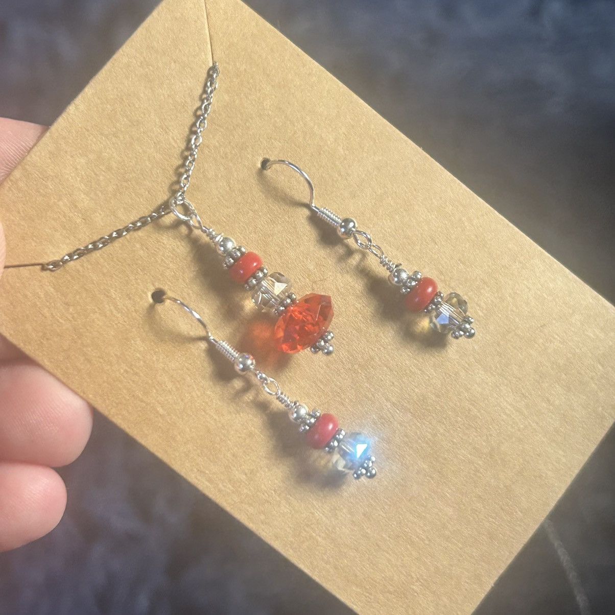 Handmade Handcrafted red coral aurora borealis crystal necklace set Size ONE SIZE - 1 Thumbnail