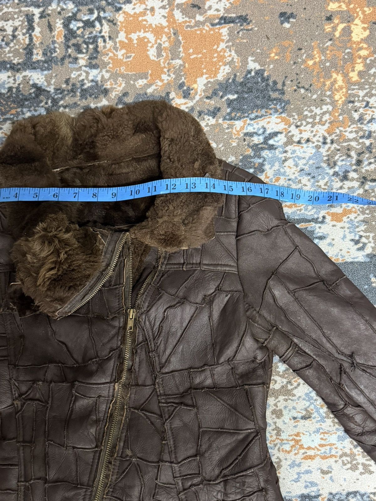 Le Grande Bleu (L.G.B.) Patchwork leather jacket asymmetrical zipper with fur trim Size XS / US 0-2 / IT 36-38 - 16 Thumbnail