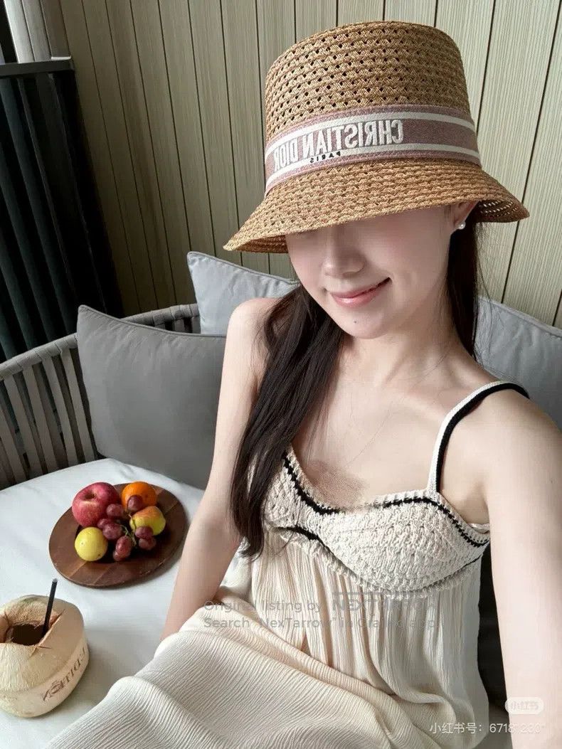 Dior Dior Size57 Pink letter webbing woven straw hat Size ONE SIZE - 7 Thumbnail