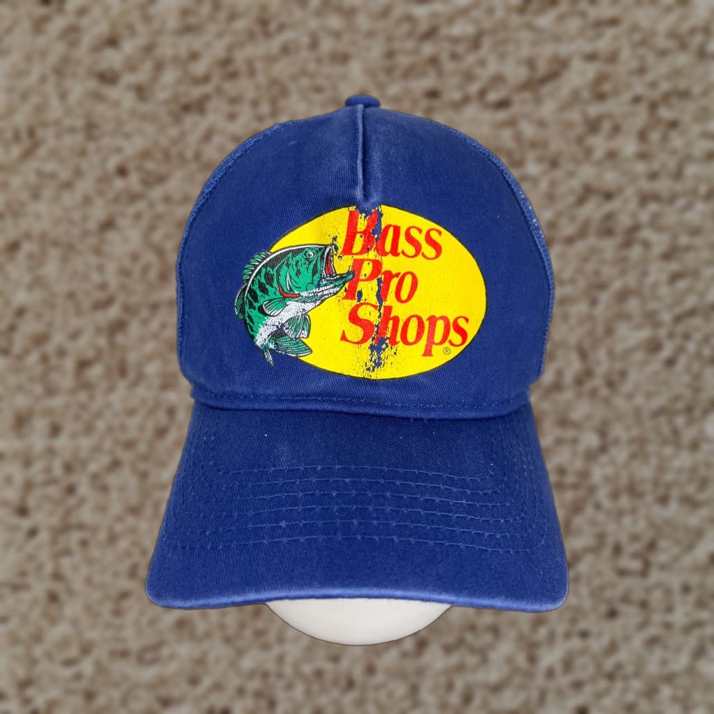 Bass Pro Shops BASS PRO SHOPS Trucker Hat Adjustable Adult One Size Blue Cotton Twill Fish Camp Mens Size ONE SIZE - 1 Thumbnail