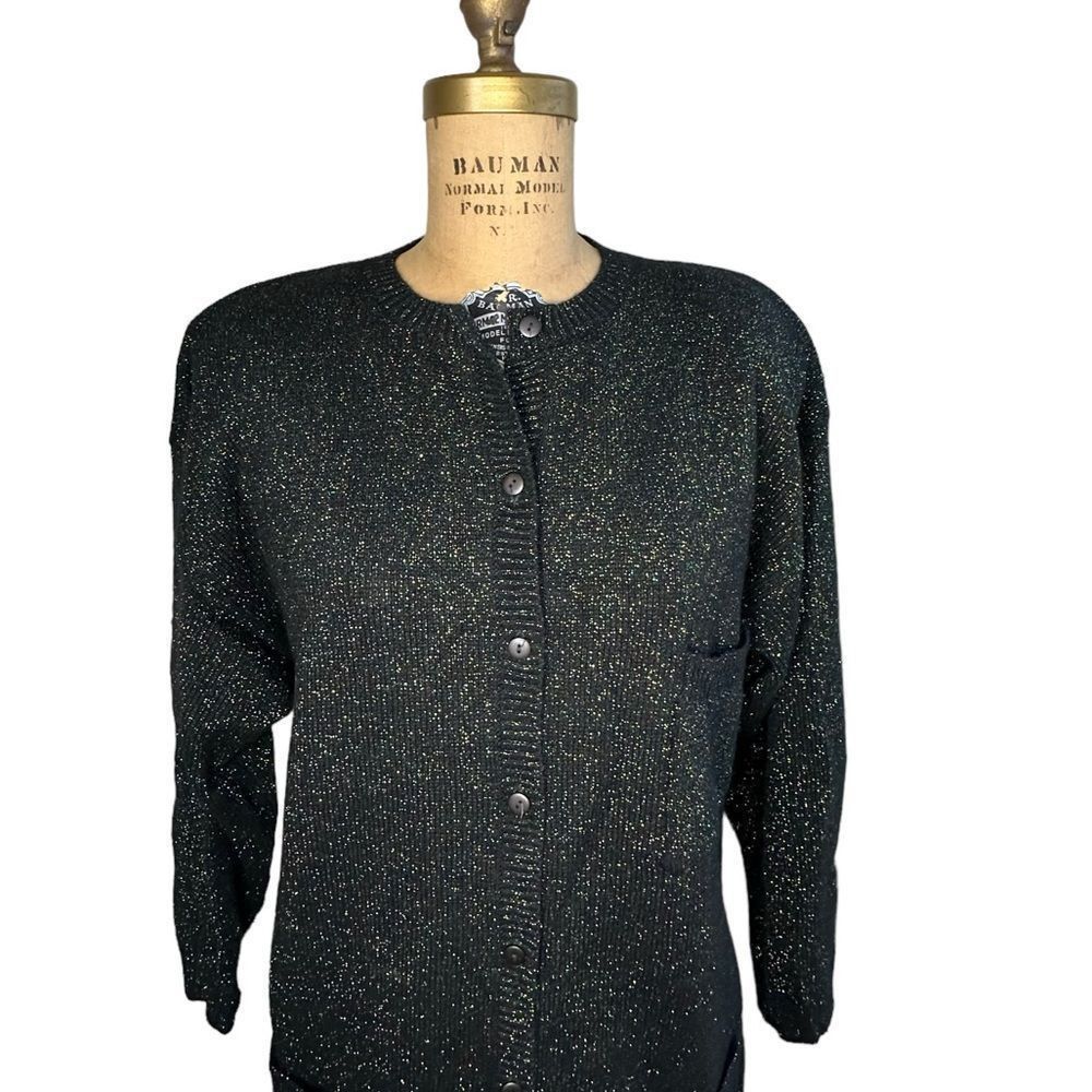 Vintage Vintage 80s Carducci Black Lambswool cardigan with gold and Size M / US 6-8 / IT 42-44 - 3 Thumbnail
