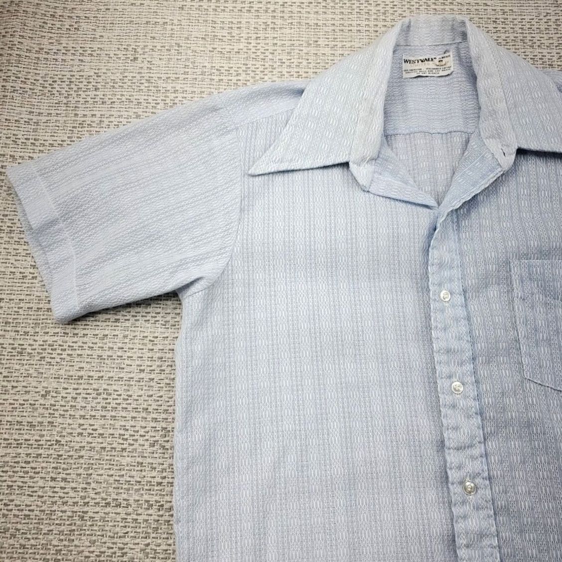 Vintage VINTAGE Westvale Permanent Press Shirt Mens L 15.5 Short Sleeve Light Blue 70s Disco Menswear Shirt 60s 70s Retro Boys Girls? Size US L / EU 52-54 / 3 - 3 Thumbnail