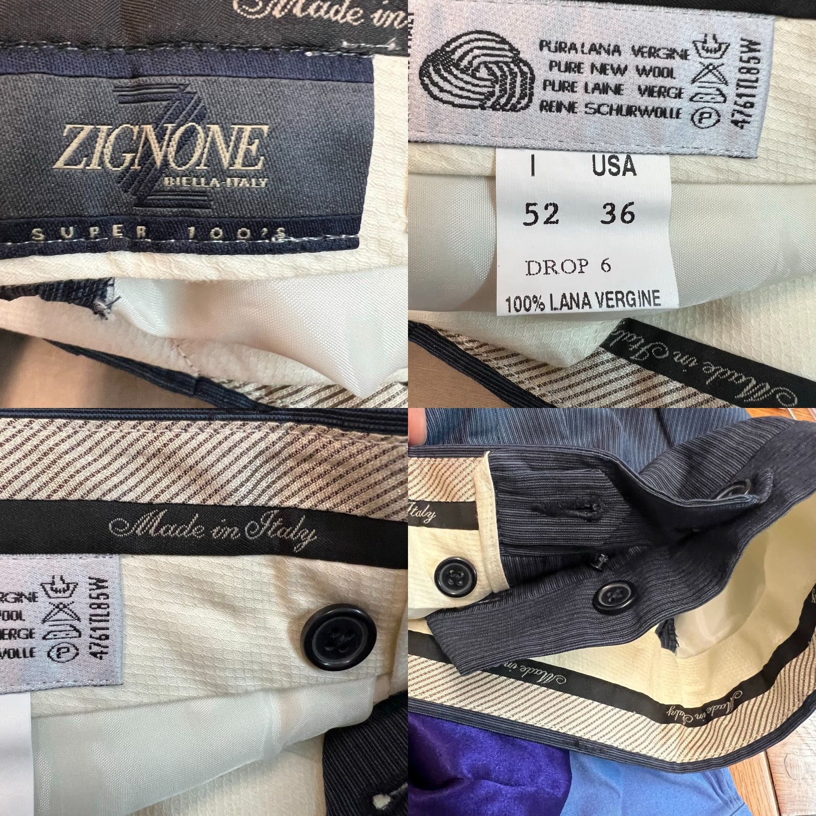Vintage Zignone Dress Pants Men 36 Black 100% Wool Super 100's Knit Flat Front Zip 30in Regular Straight Leg Italy Size US 36 / EU 52 - 8 Thumbnail