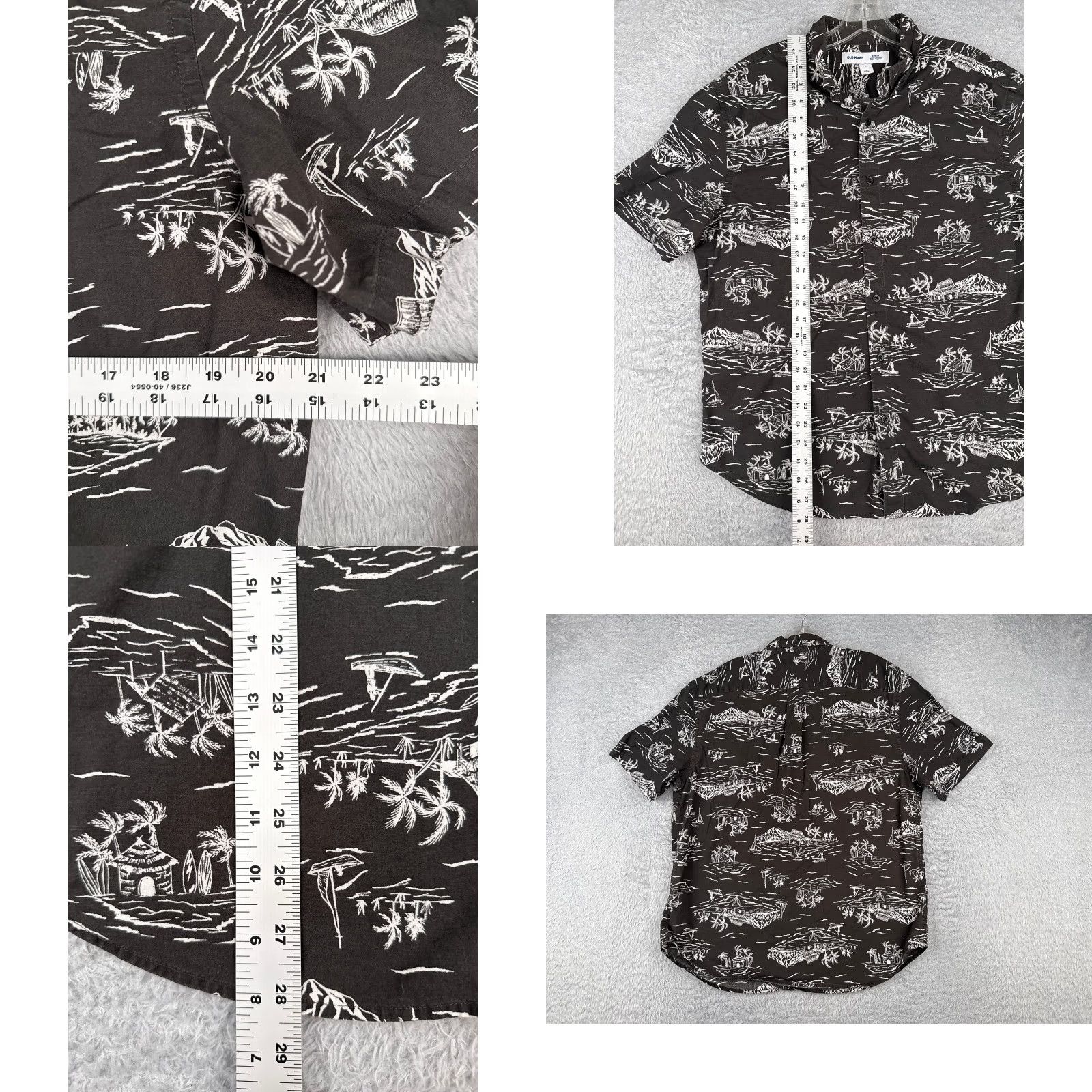 Old Navy Old Navy Button-Up Shirt Adult Large White Black Palm Hawaiian Rayon Slim Fit Size US L / EU 52-54 / 3 - 8 Thumbnail