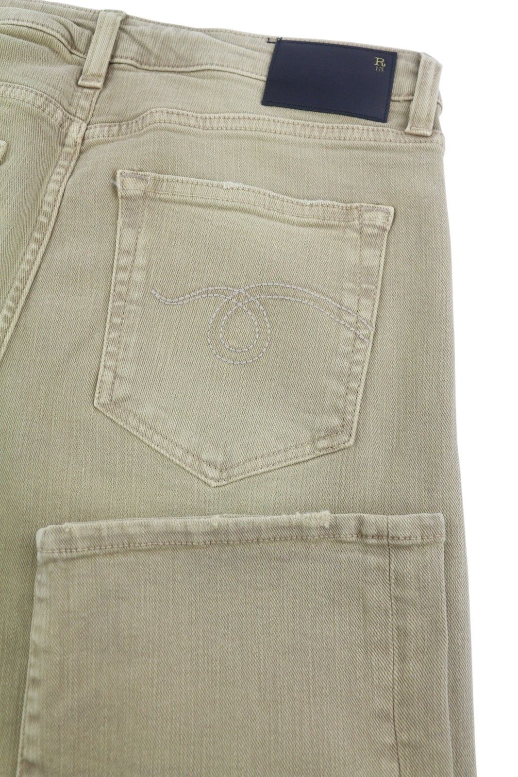 R13 BOY STRAIGHT 29 Washed Khaki Stretch Ankle Length 84435 Size 29" - 6 Thumbnail