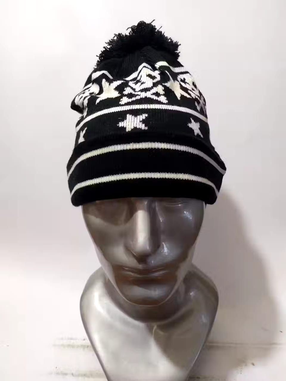 image of Avant Garde Unknown Skeleton Skull Punk Bondage Design Beanie Hat in Black, Men's