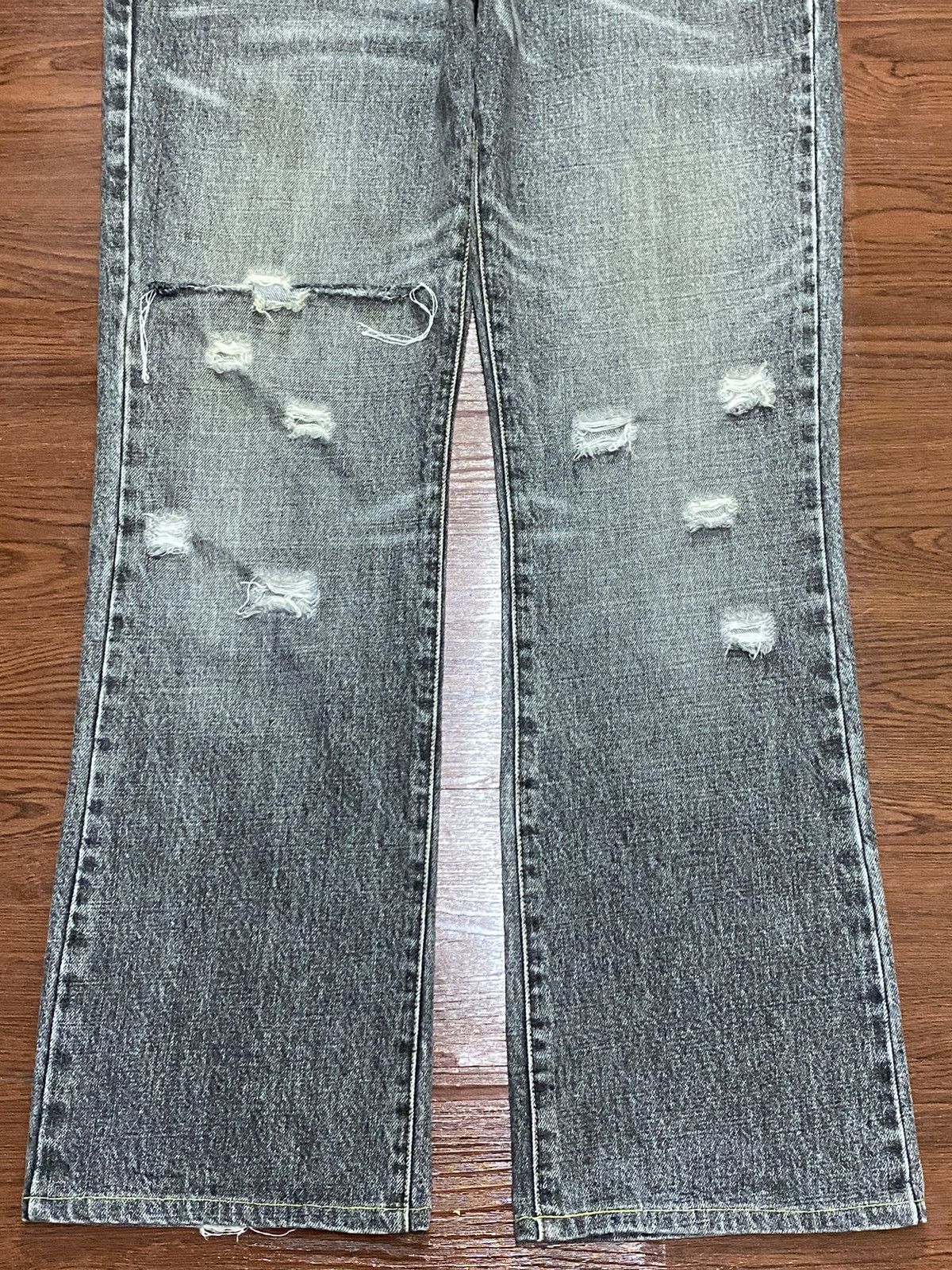 Vintage Uniqlo Black Denim Whisker Distressed Bootcut Jeans