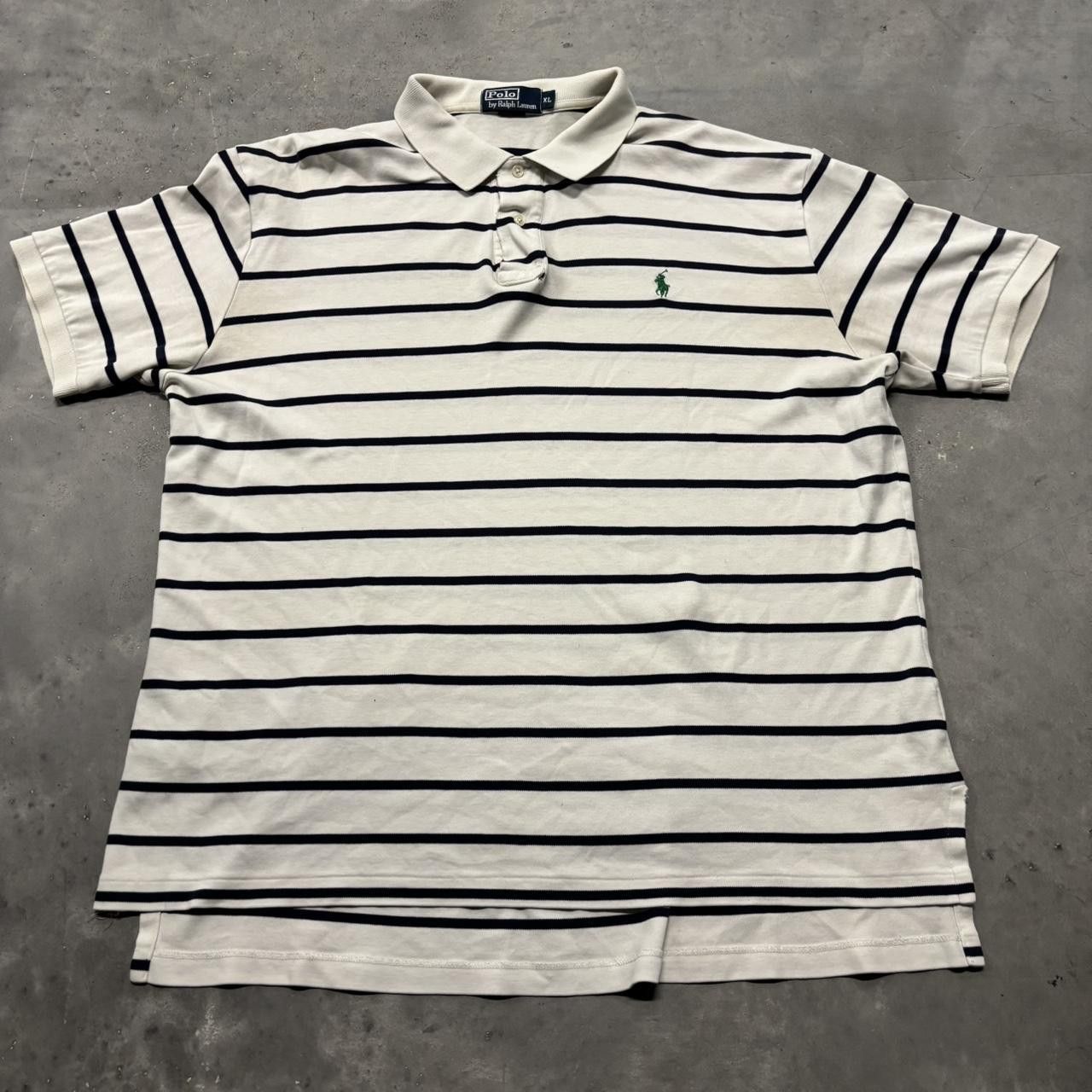 Polo Ralph Lauren × Vintage Crazy Vintage Y2K/2000s White Navy Blue Striped Polo Ralph Lauren Essential Polo Shirt! Size US XL / EU 56 / 4 - 1 Thumbnail
