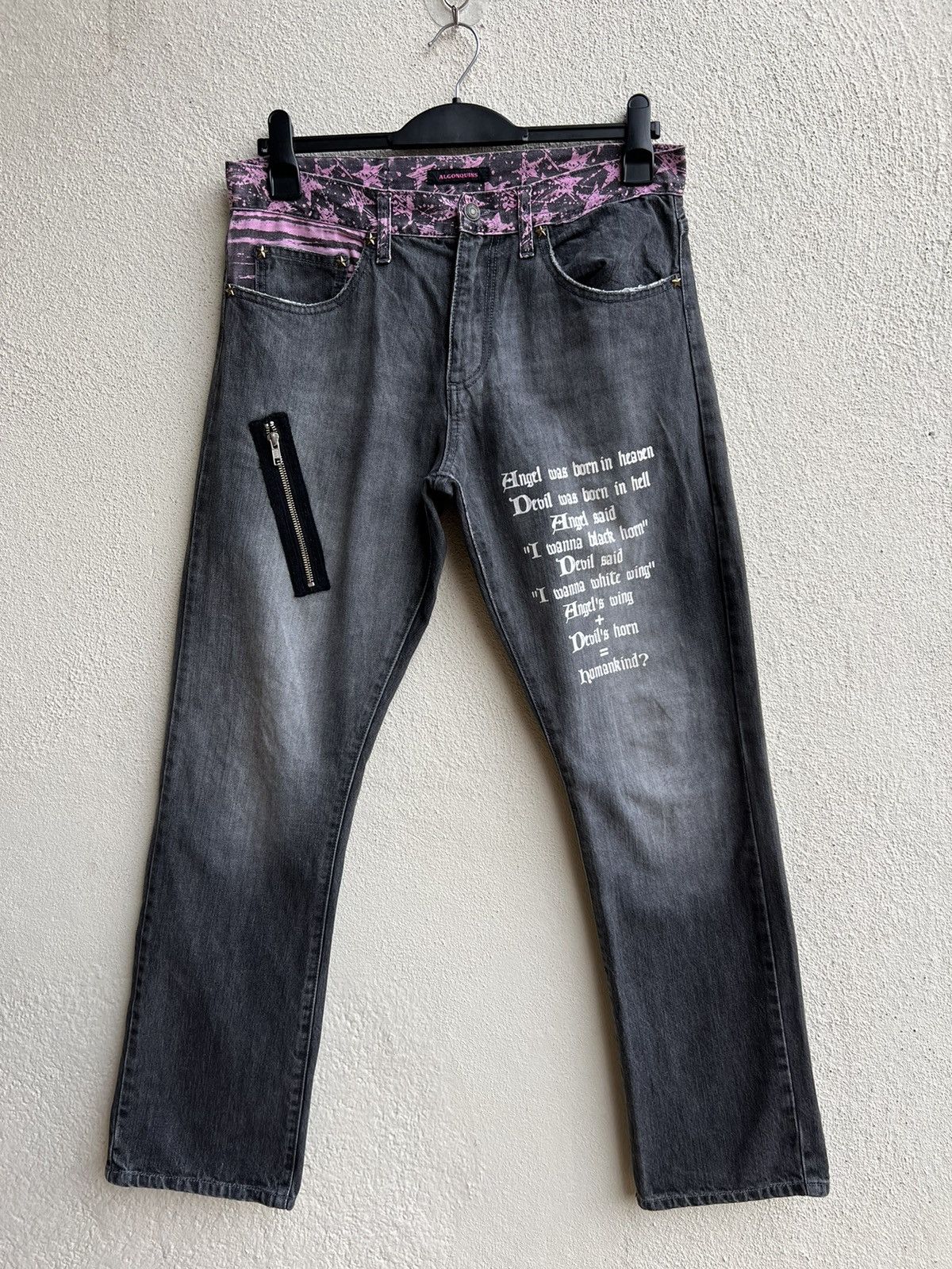 Designer ALGONQUINS Japan Distressed Punk Design Poem Denim Size US 32 / EU 48 - 6 Thumbnail