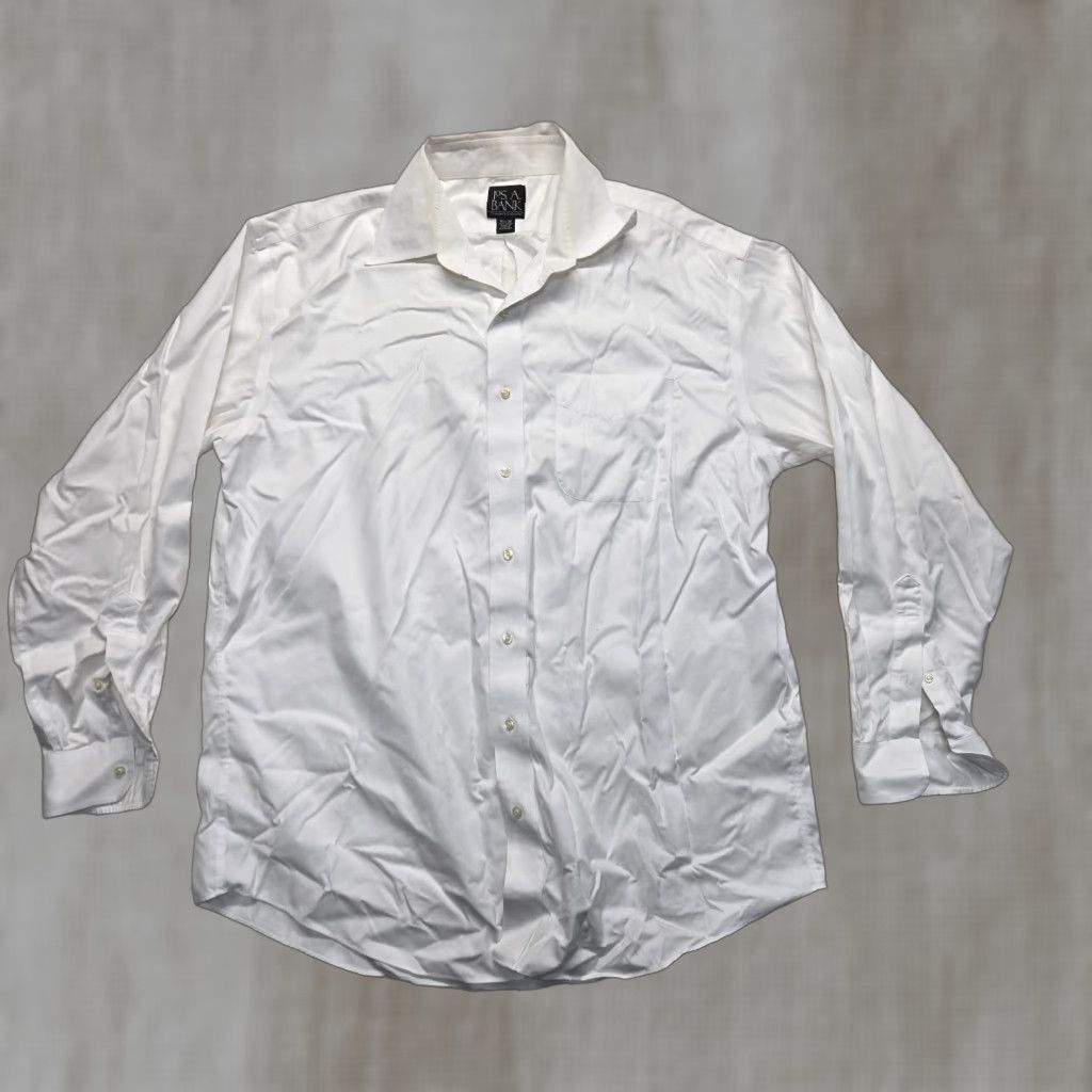 Jos. A. Bank VINTAGE Jos A Bank White Dress Shirt Men 100% Cotton Long Sleeve Size 16.5 Mens Size 42R - 1 Thumbnail
