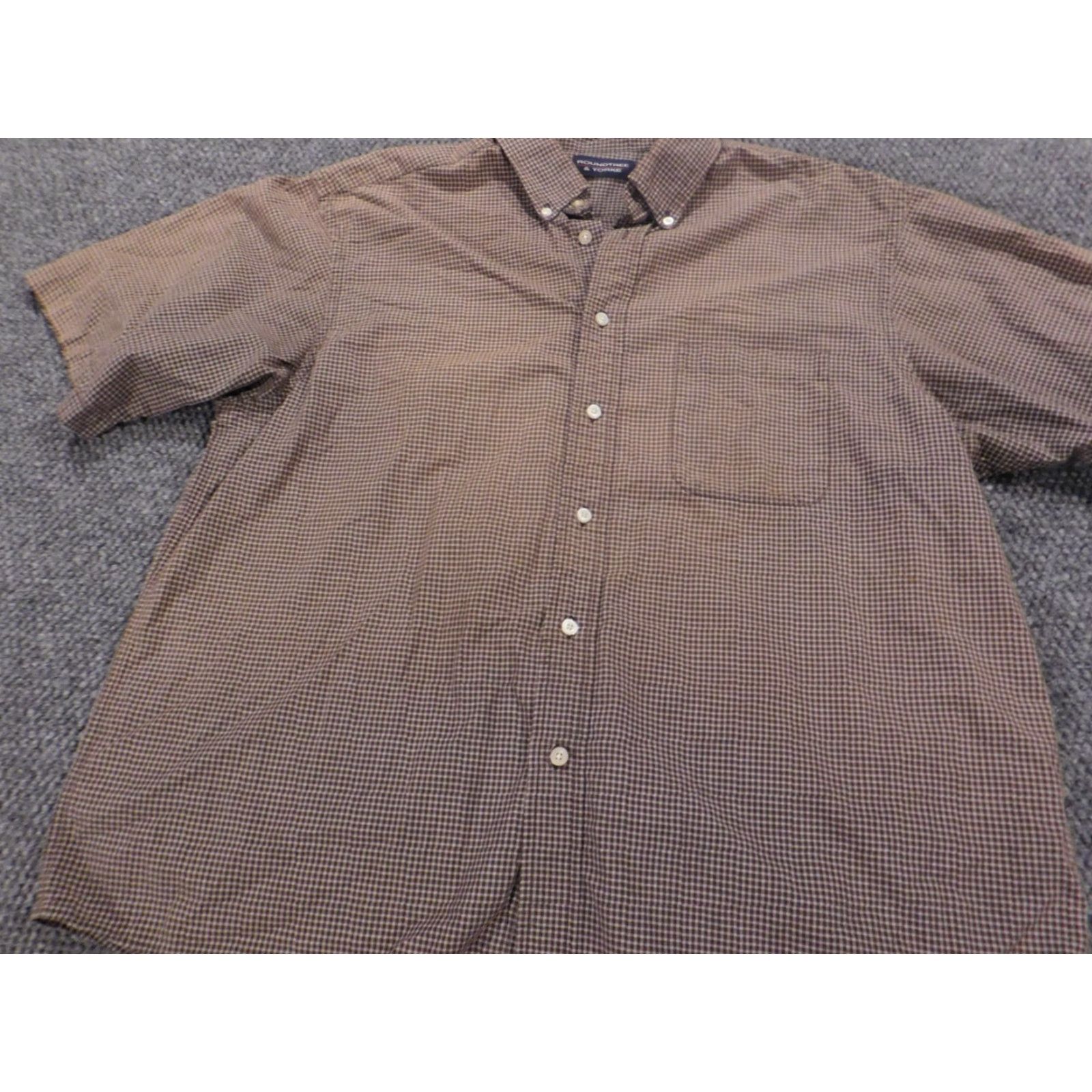 Roundtree & Yorke Roundtree & Yorke Mens Shirt XL brown plaid Button-Down Collar Button Up Short Sleeve Cotton Polyester Knit Casual Regular Vintage: No Size US XL / EU 56 / 4 - 3 Thumbnail