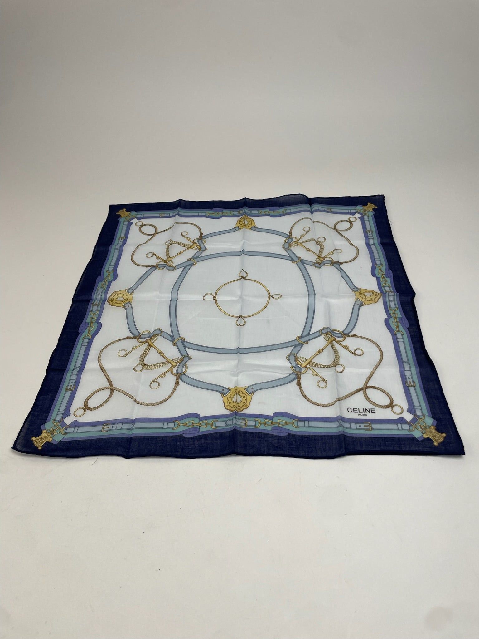 Celine Vintage Scarf White Navy Blue Black Size ONE SIZE - 1 Thumbnail