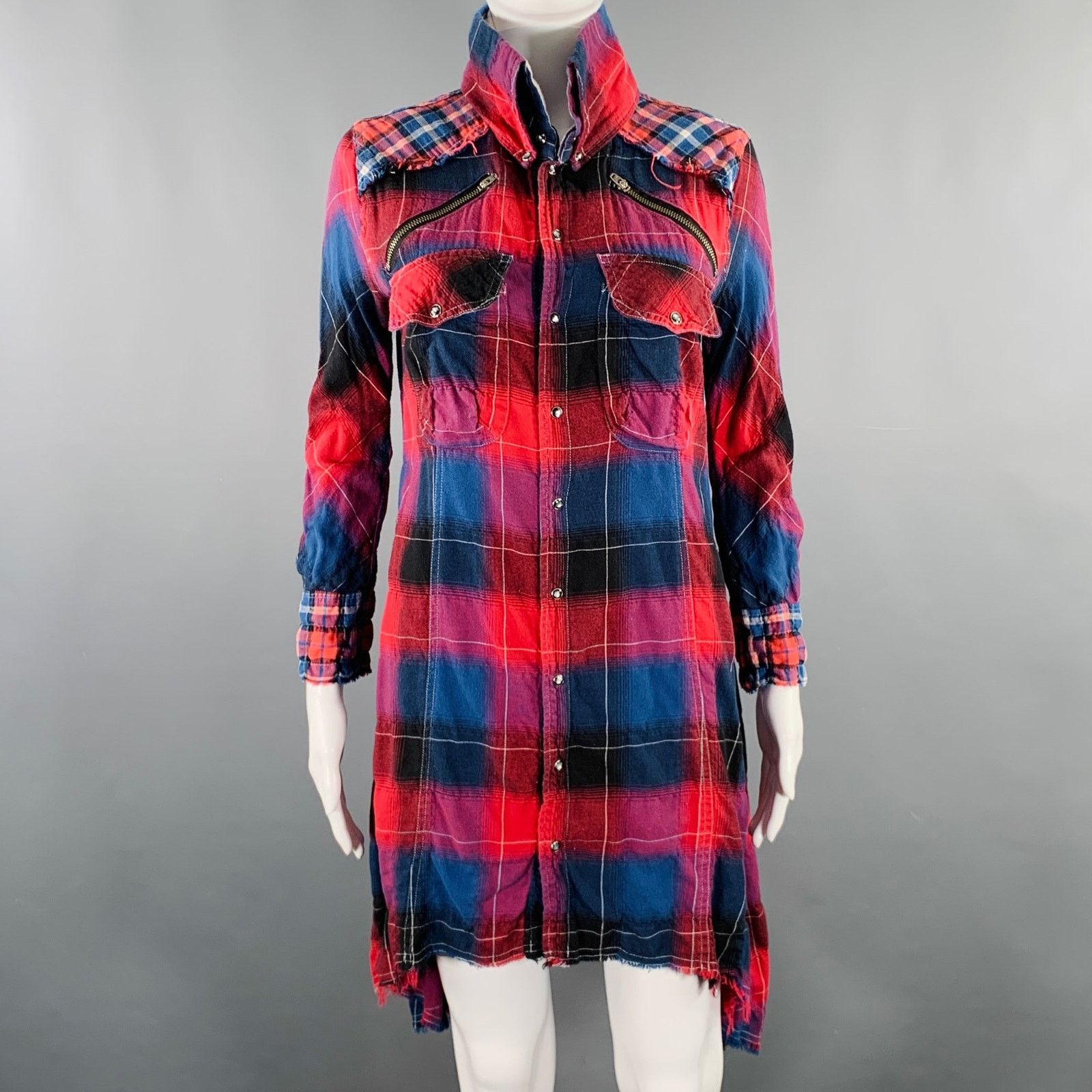 Le Grande Bleu (L.G.B.) L.G.B Size 2 Red Blue Cotton Blend Plaid Shirt Dress Size XS / US 0-2 / IT 36-38 - 1 Thumbnail