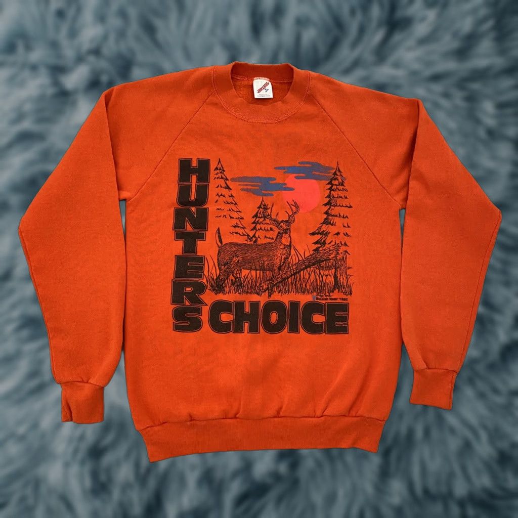 Jerzees VINTAGE Jerzees Hunters Choice Sweater Men's Crewneck Orange Buck Deer Nature Adult M 90s Graphic Print Mens Size US M / EU 48-50 / 2 - 1 Thumbnail