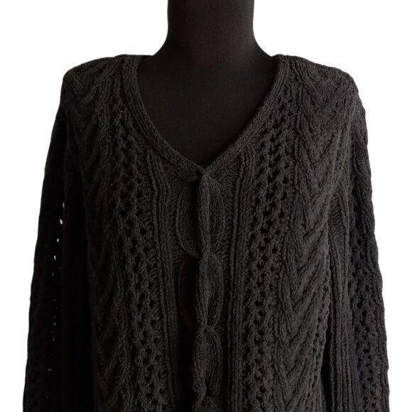 J. Jill J. Jill XL Cardigan Sweater Handknit Black Cable Knit Polyes Size XL / US 12-14 / IT 48-50 - 6 Thumbnail