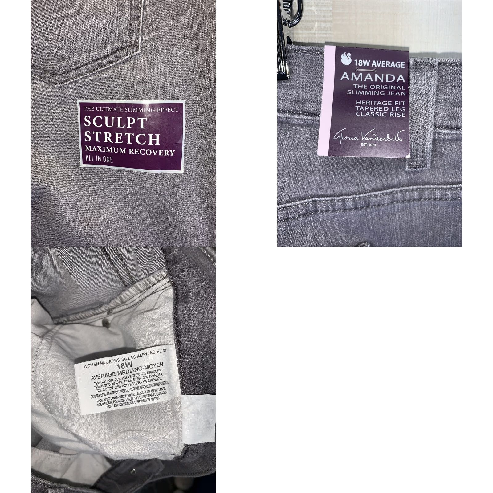Gloria Vanderbilt Gloria Vanderbilt Amanda Sculpt Stretch Slimming Gray Wash Jeans Size 18 NWT Regular 5-Pocket Design Women's Jeans Size 40" / US 18 - 8 Thumbnail