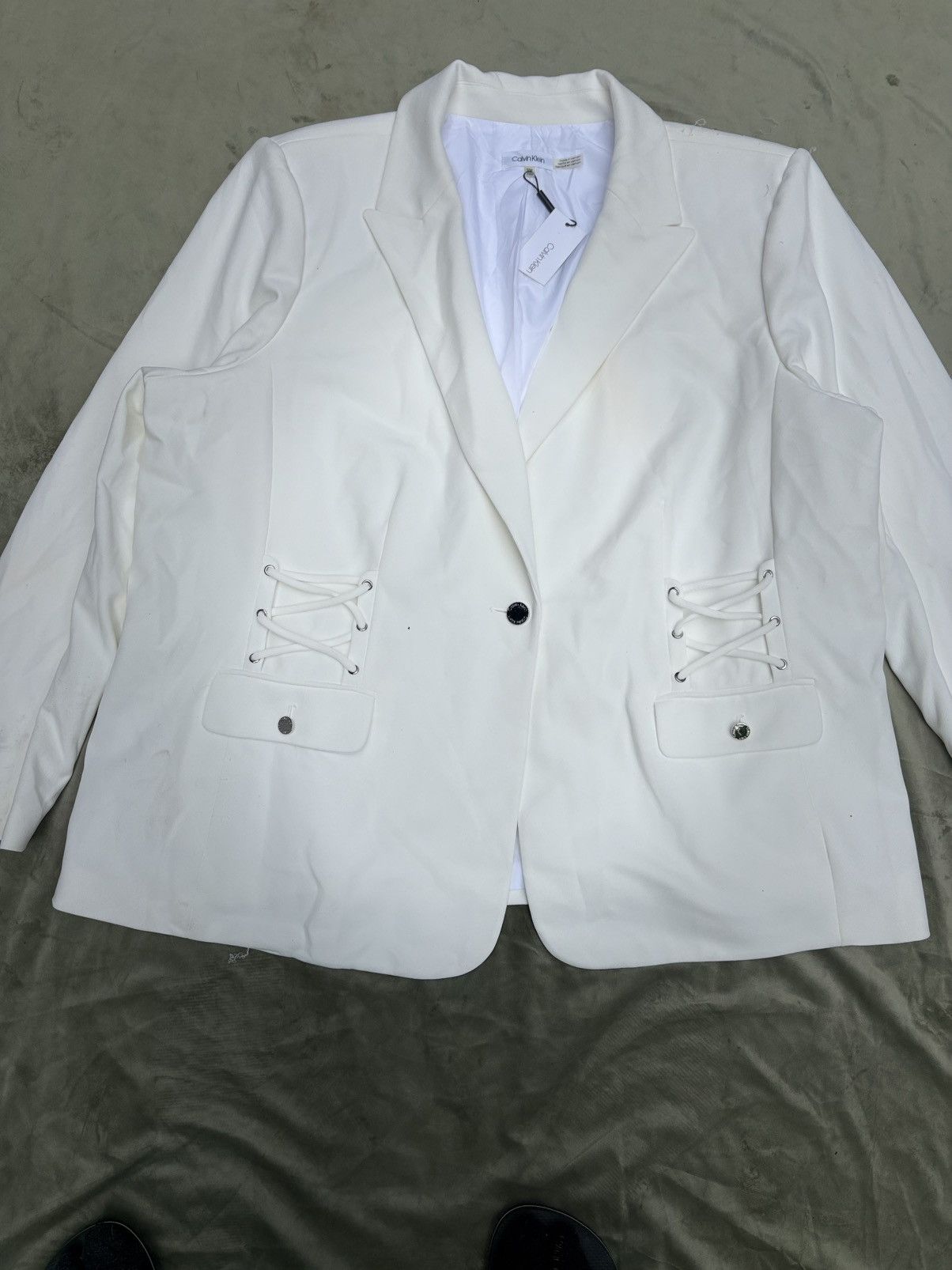 Calvin Klein Calvin Klein White Lace-Up Blazer — NWT Size 4XL / US 24-26 - 1 Thumbnail
