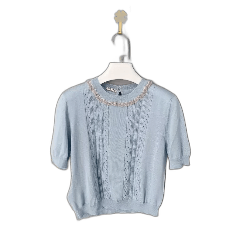 Prada Miu Miu Women's Knit Short Sleeve Top-2506 Size M / US 6-8 / IT 42-44 - 1 Thumbnail