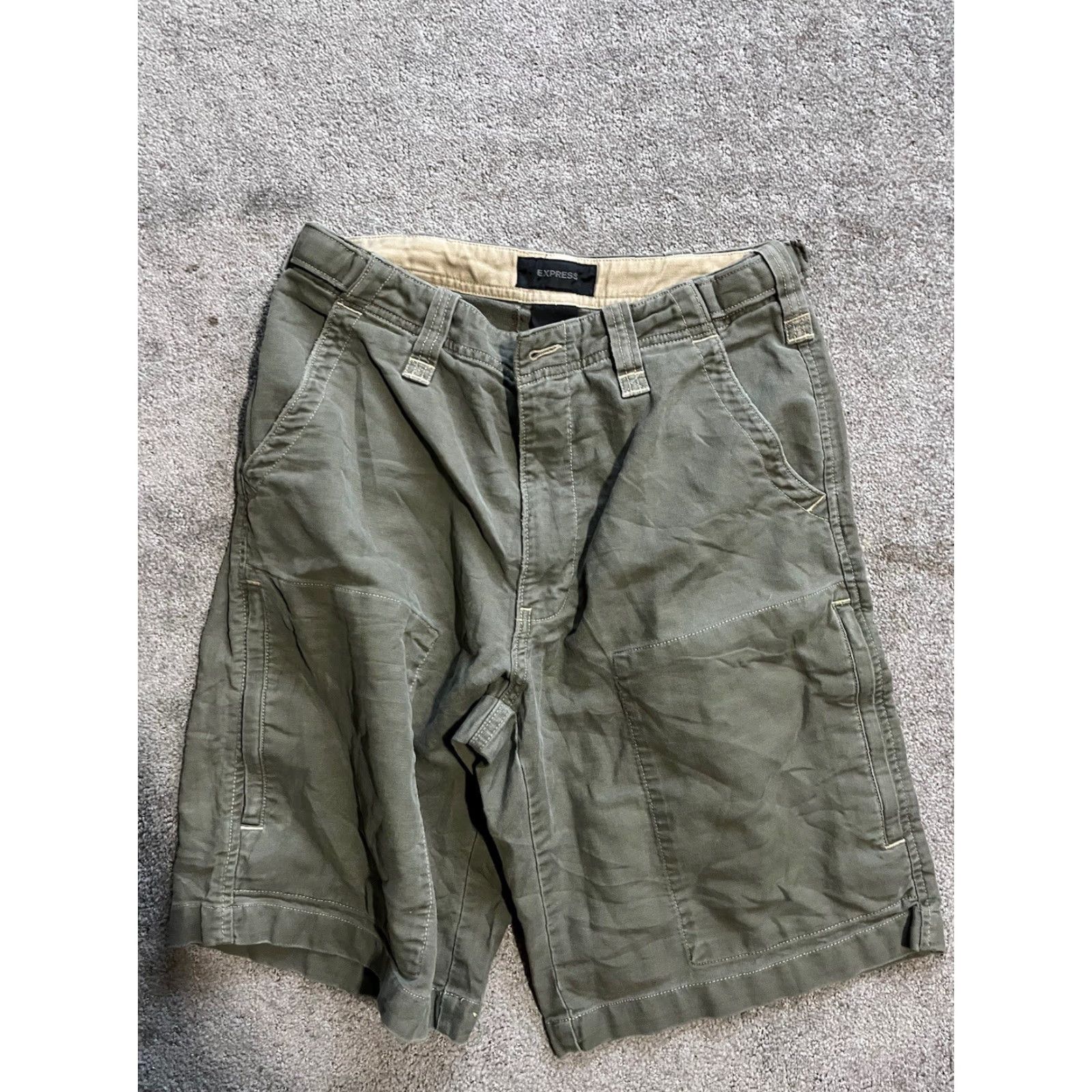 Express VINTAGE Express Men's Cargo Shorts 29W Green Cotton 90s Flaw Size US 29 - 2 Thumbnail