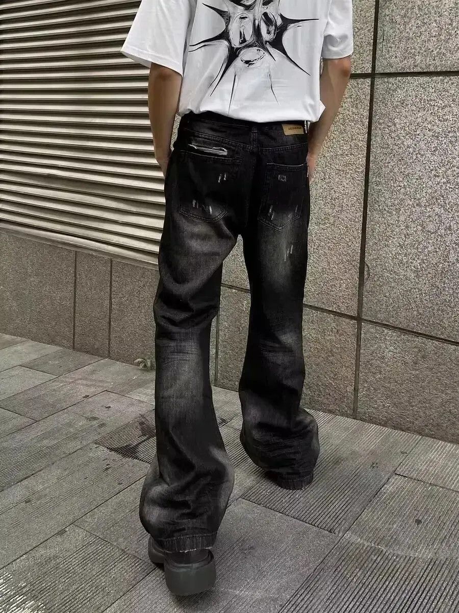 Japanese Brand Street ripped corrugated Y2K pleated micro-flared jeans Size US 33 - 2 Thumbnail