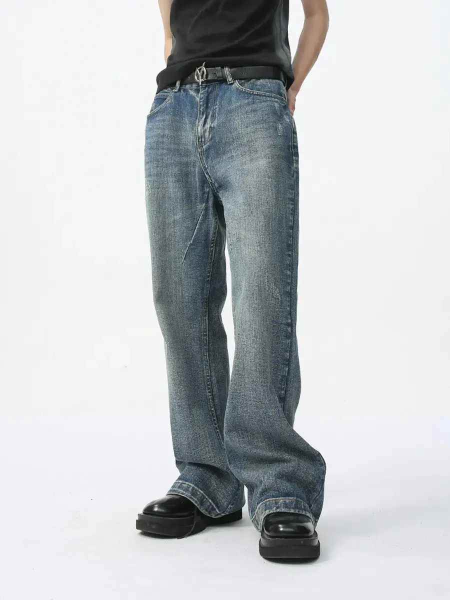 Japanese Brand Retro loose cat whisker straight leg jeans Size US 30 / EU 46 - 2 Thumbnail