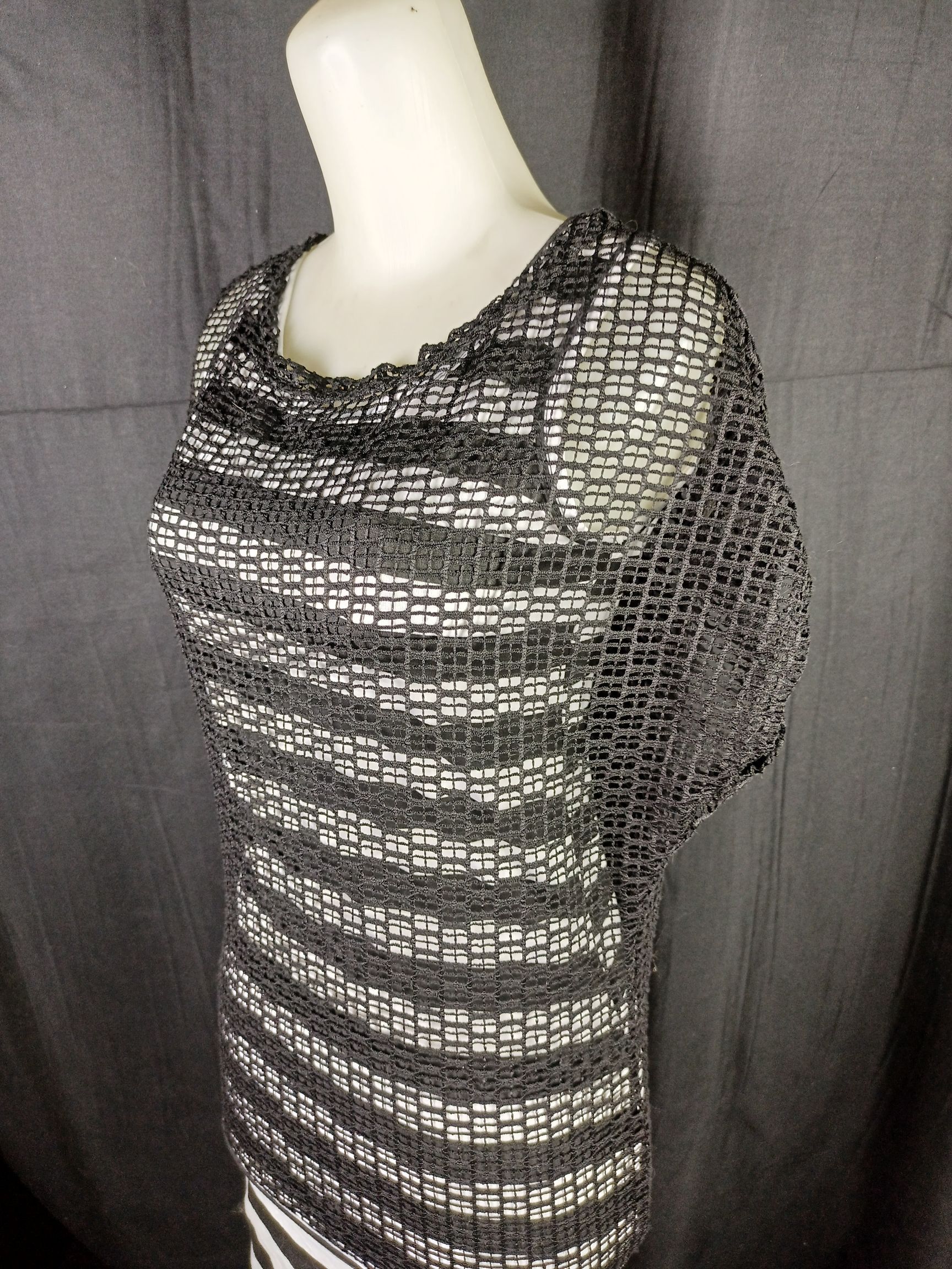 Japanese Brand Women's Black Mesh Black & White Stripped Sleeveless Dress Size M / US 6-8 / IT 42-44 - 16 Thumbnail