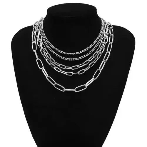 Jewelry Silver Chain Style Layered Necklace goth e-boy Size ONE SIZE - 1 Thumbnail