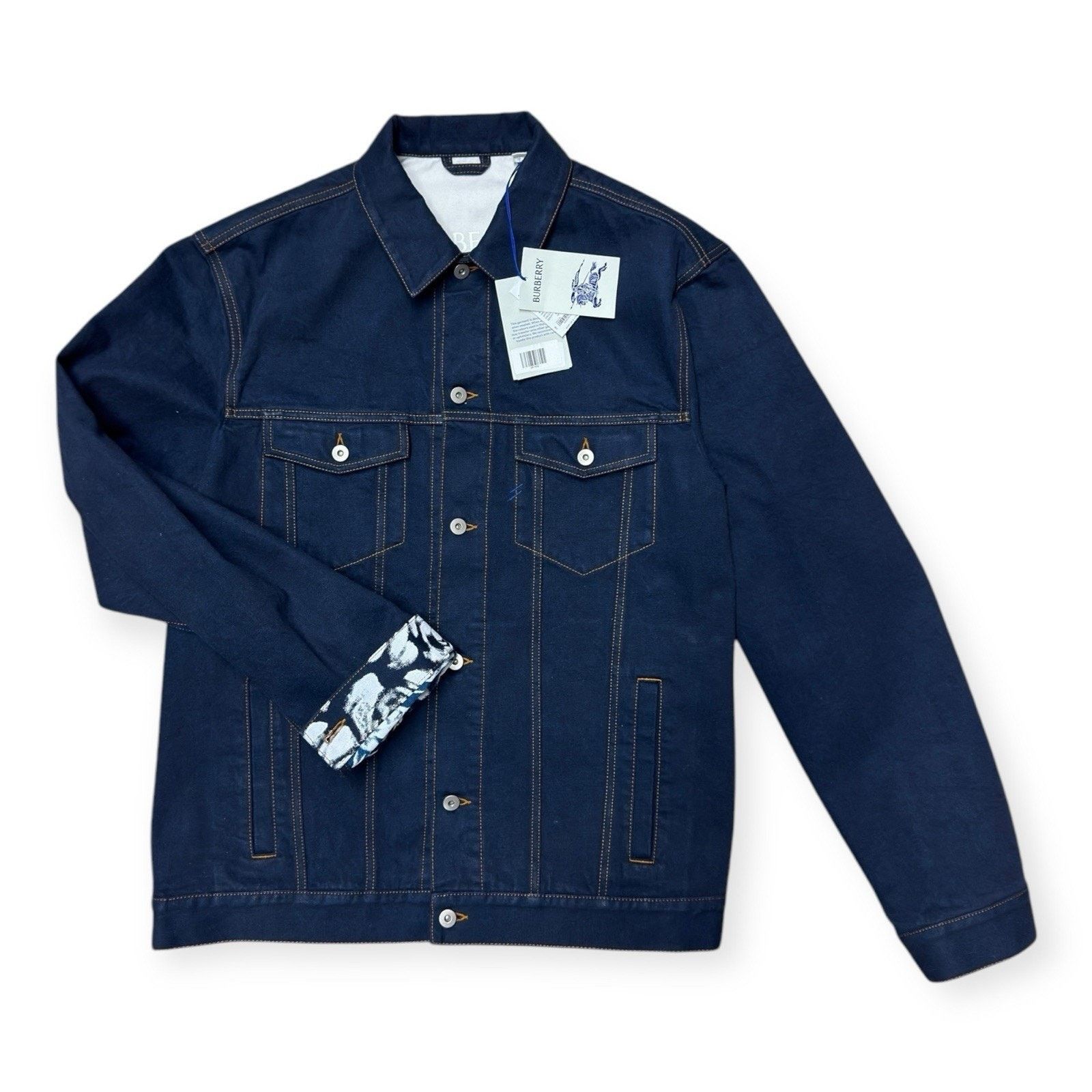 Burberry Mens London Navy Blue Denim Flocked Jacket XL $ 1790 Msrp Size US XL / EU 56 / 4 - 5 Thumbnail