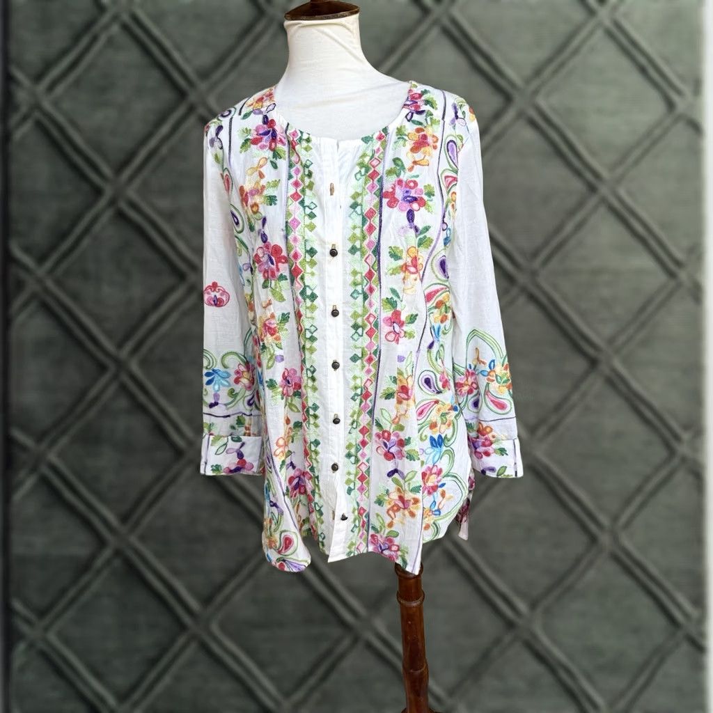 Soft Surroundings Soft Surroundings Blouse Tunic Women Small Multicolor Floral Embroidered Cotton Boho Festival Size S / US 4 / IT 40 - 1 Thumbnail
