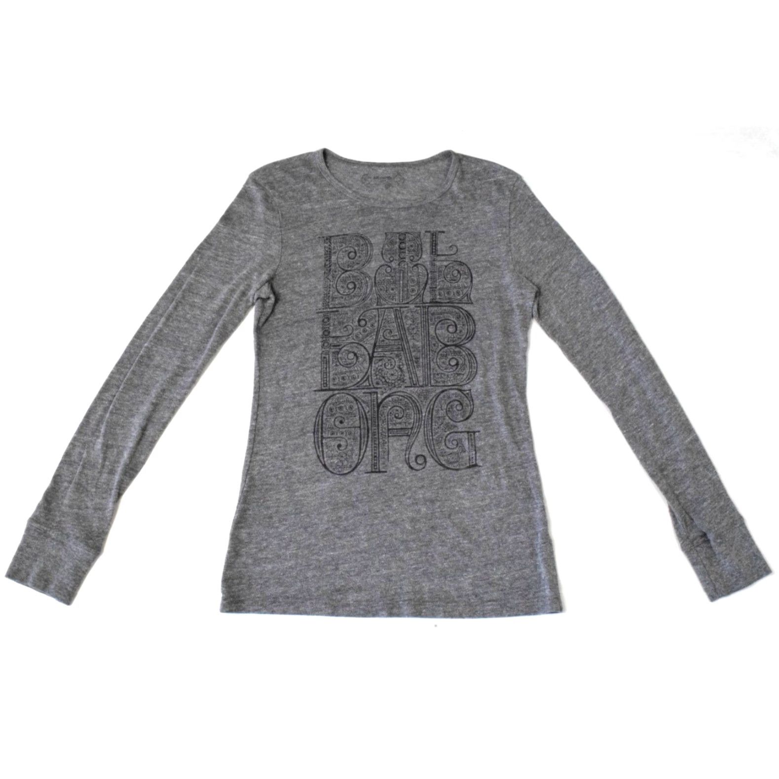 Womens Billabong T-Shirt Size L Gray Long Sleeve Logo Graphic Tee Shirt