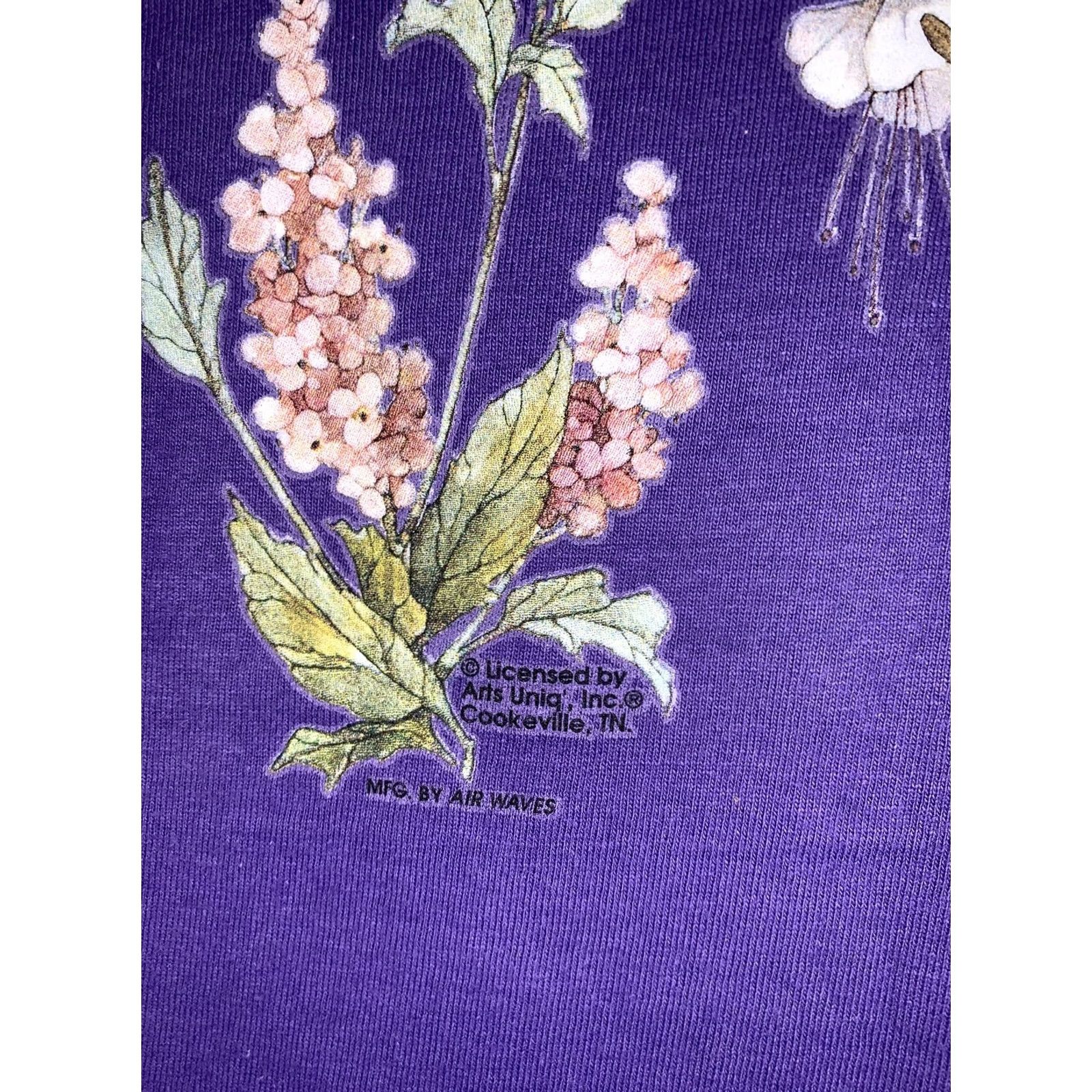 Vintage VINTAGE Womens T Shirt USA Made Hummingbird Floral Graphic Large Purple 1990s Cotton Shirt Size L / US 10 / IT 46 - 5 Thumbnail