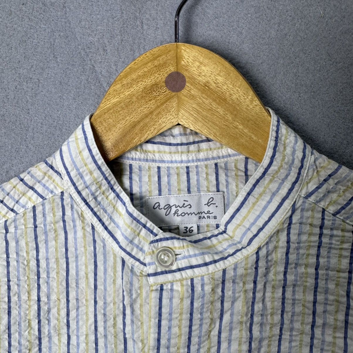 agnes b. Vintage Agnes B Homme Paris Stripe Band Collar Shirt Size XS / US 0-2 / IT 36-38 - 3 Thumbnail