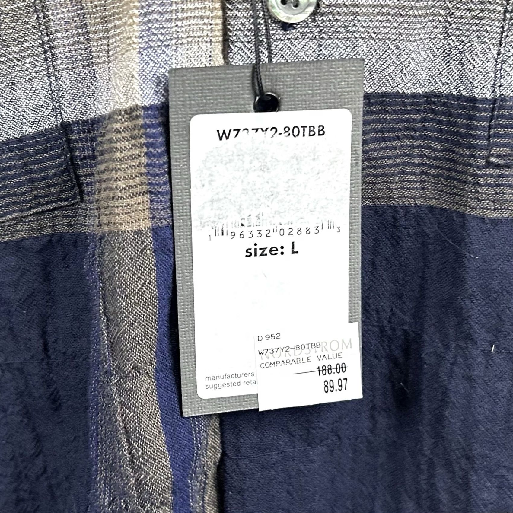 John Varvatos John Varvatos Shirt Navy Blue Gray Plaid Cotton Blend Regular Fit Large Cole Button-Up Shirt Mens L Size US L / EU 52-54 / 3 - 4 Thumbnail